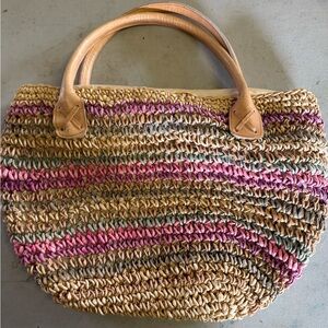 Multicolor Straw Woven Beach Tote Bag